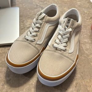 Women’s tan and white platform vans 7.5